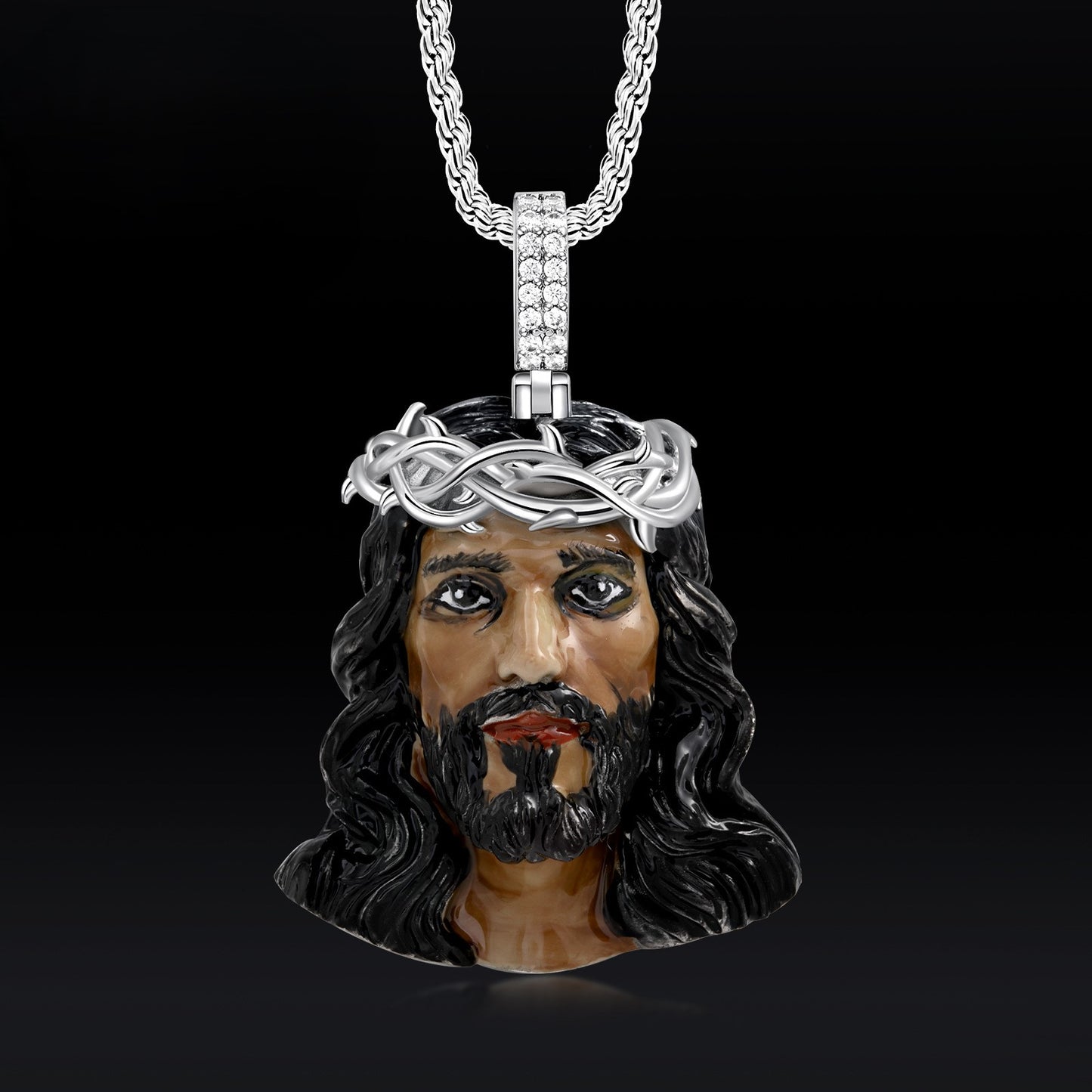 S925 Jesus CZ stone Pendant with Rope Chain